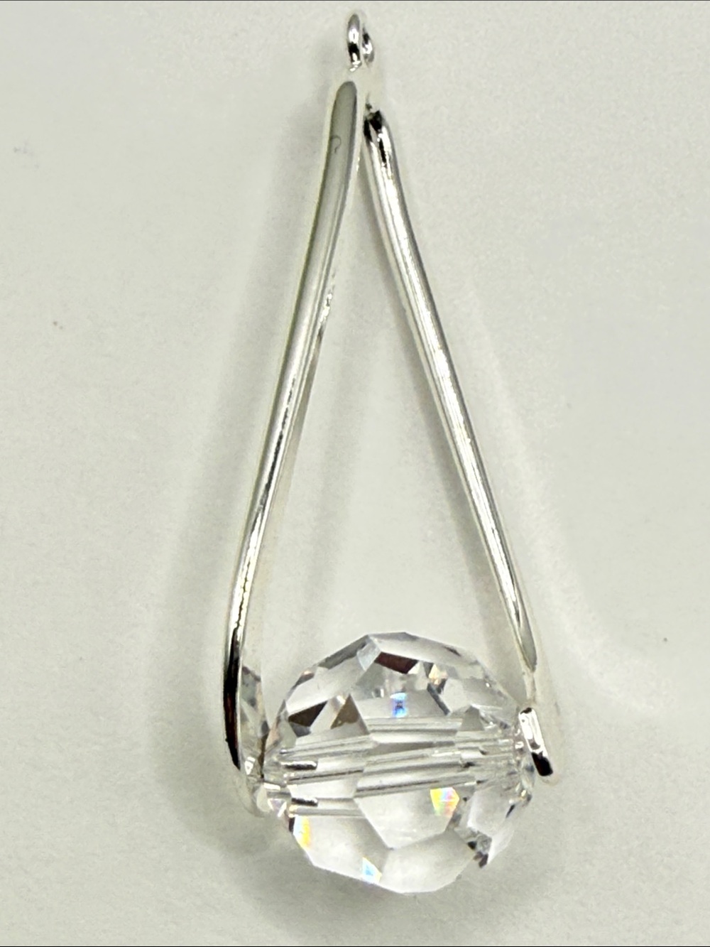 Incredible faceted glass Drop Pendant Necklace Silver Tone fidget spins gorgeous